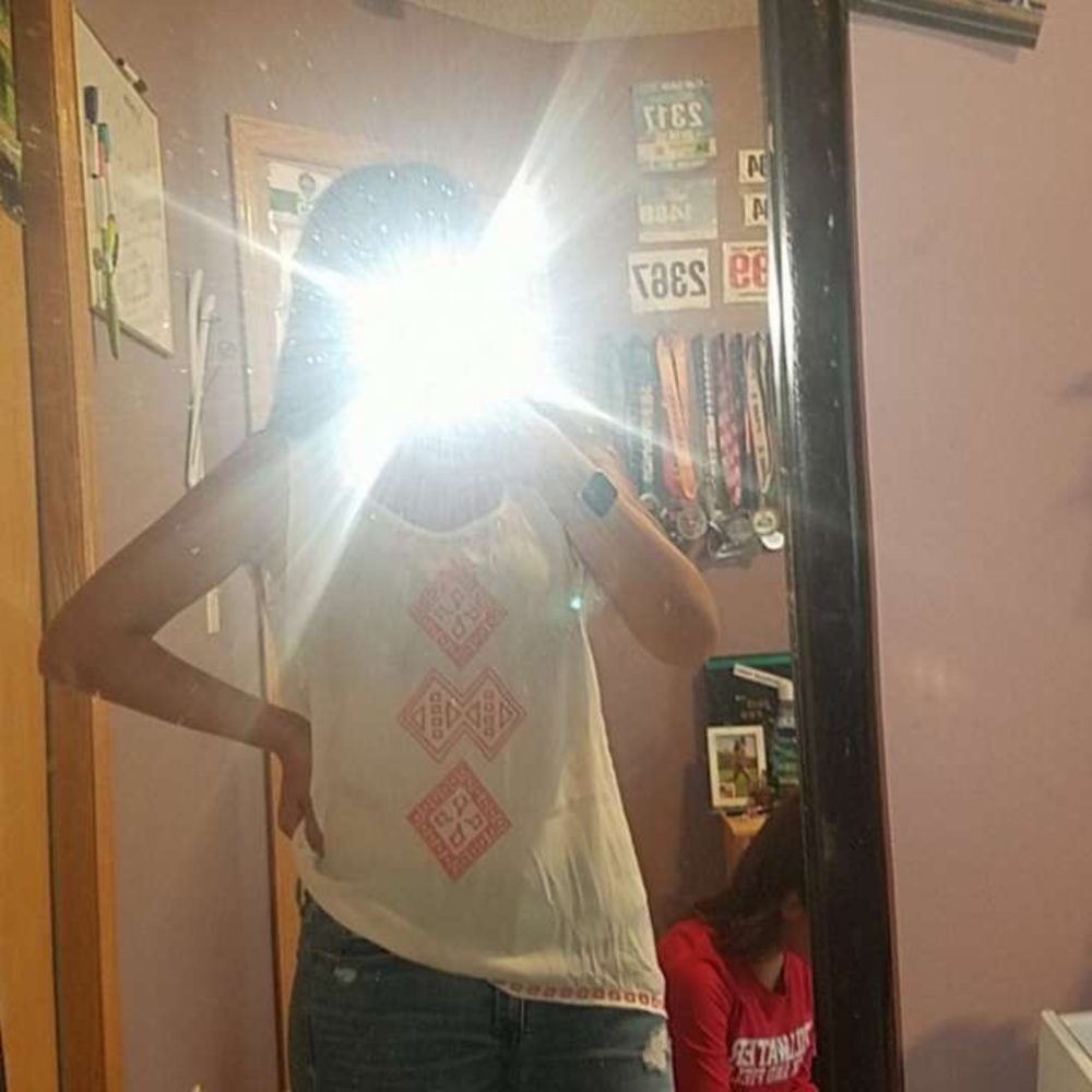 orange and white tank top